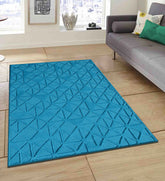 Luxury artisan rug in solid blue with triangle pattern texture